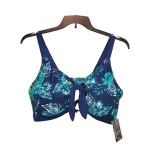 Women's‎ Heat Bikini Top Size 20W Tropical Print Plus Navy Swimsuit Top